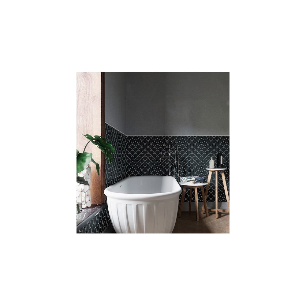Mosaïque Noir Mat – Motif écaille, salle de bain & cuisine