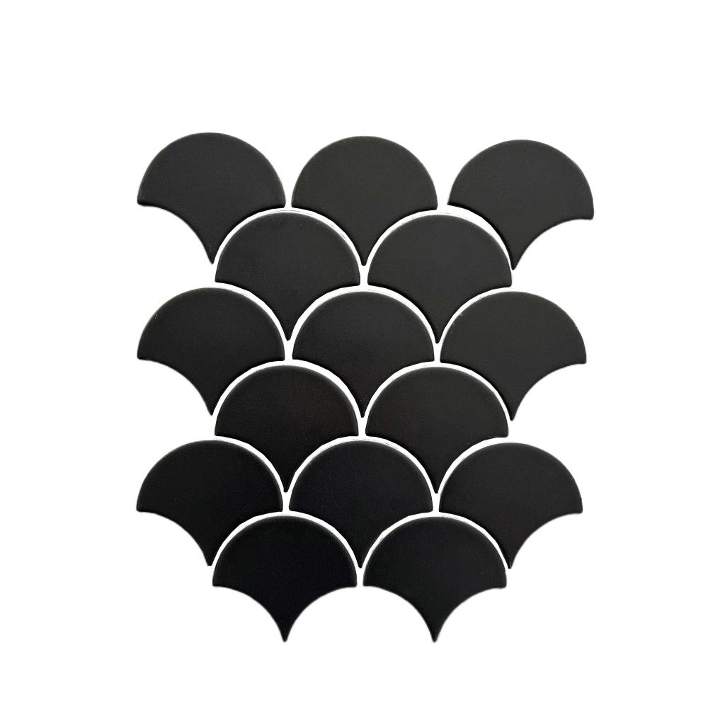 Mosaïque Noir Mat – Motif écaille, salle de bain & cuisine