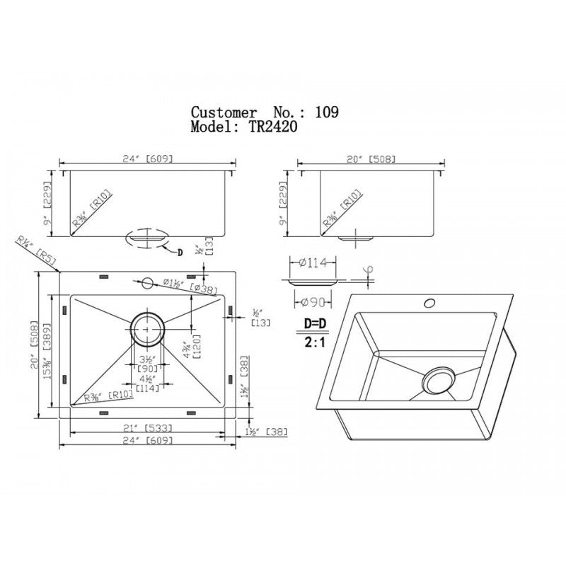Évier de cuisine, 24 x 20'', acier inoxydable