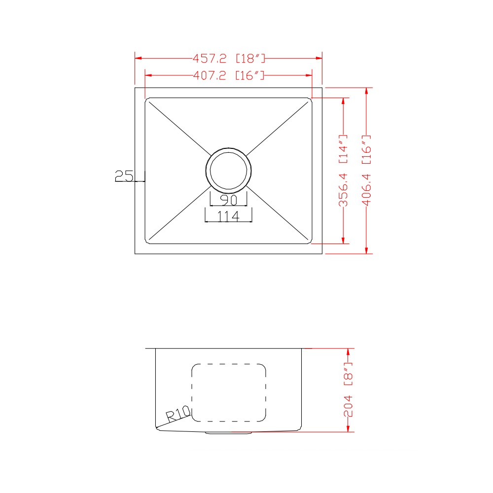 Evier de cuisine, 18 x 16", acier inoxydable