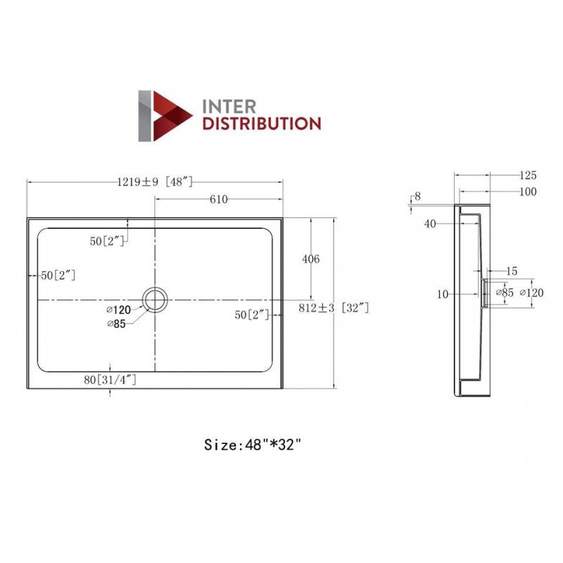 Base de douche Ouranos - Grandeur: 60''x36''