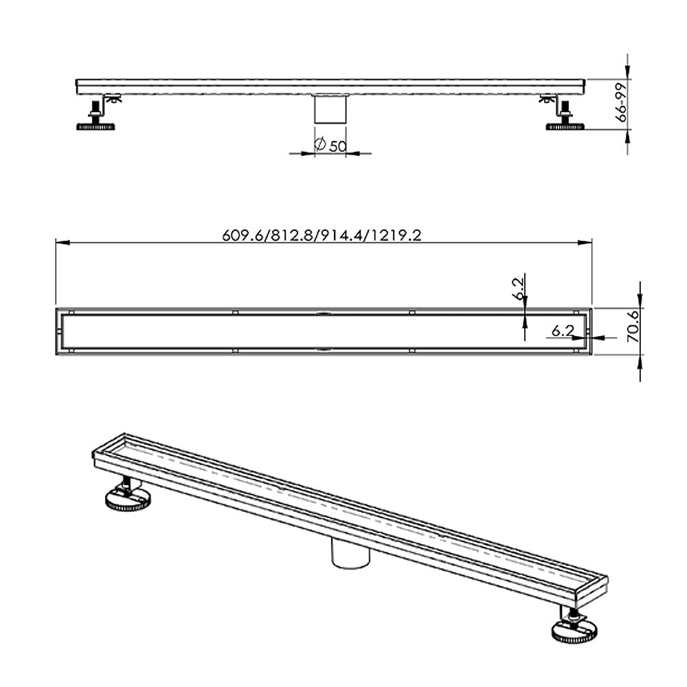 Drain linéaire en Acier inoxydable fini or mat - Grandeur: 24"