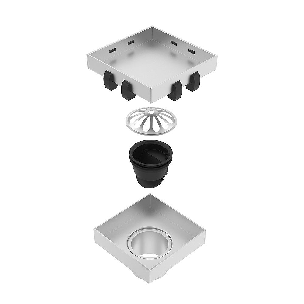 Drain 4x4" en acier inoxydable fini brossé