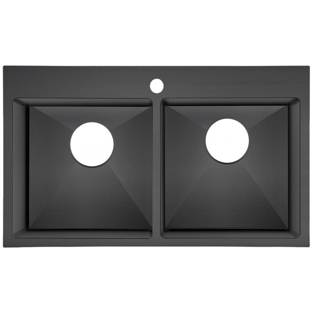 Évier de cuisine double, 30 x 18", noir anthracite