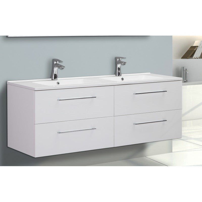 Florence 60”, Vanité double flottante sans comptoir - Blanc