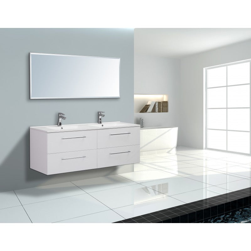 Florence 60”, Vanité double flottante sans comptoir - Blanc