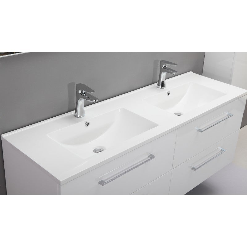 Florence 60”, Vanité double flottante sans comptoir - Blanc