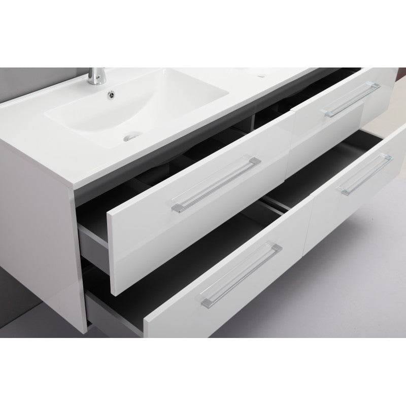 Florence 60”, Vanité double flottante sans comptoir - Blanc