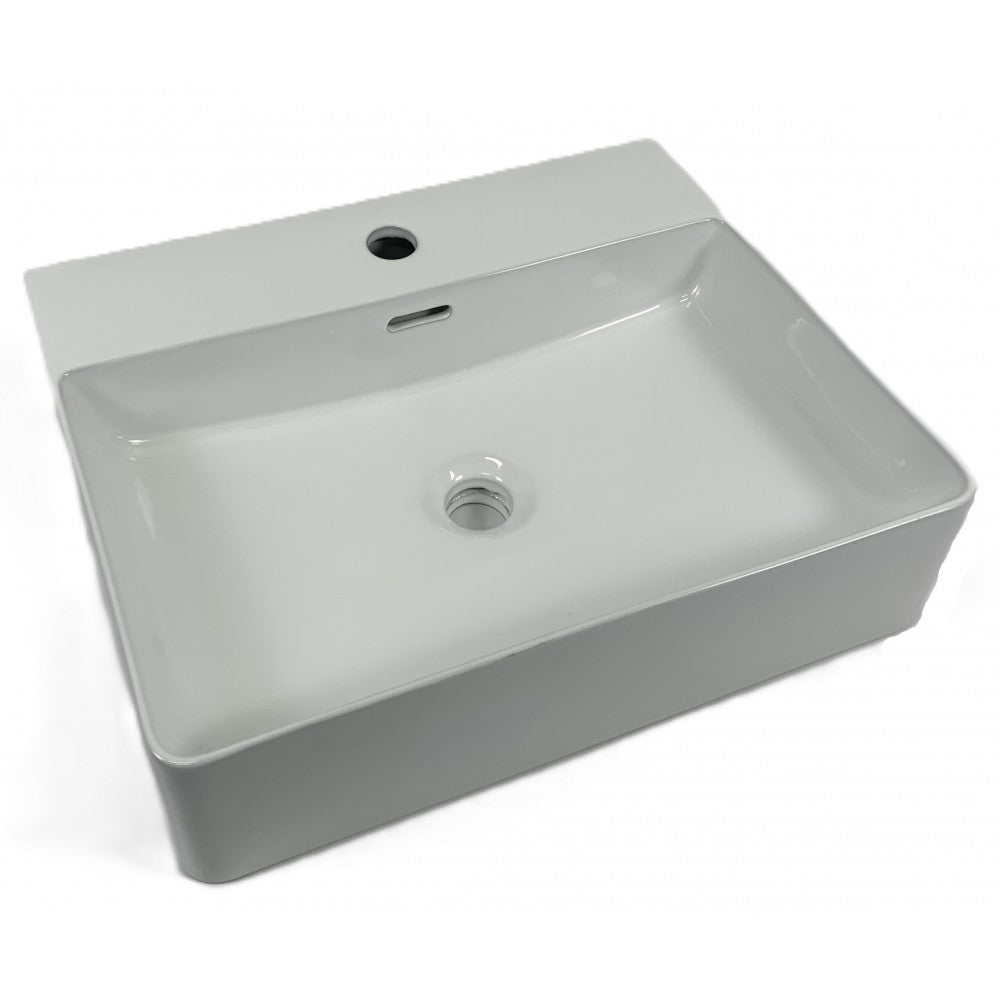 Kali, Lavabo rectangulaire en porcelaine - Blanc lustré