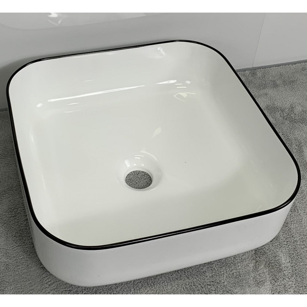 Nyx 15", lavabo carré en porcelaine avec fini blanc et noir lustré