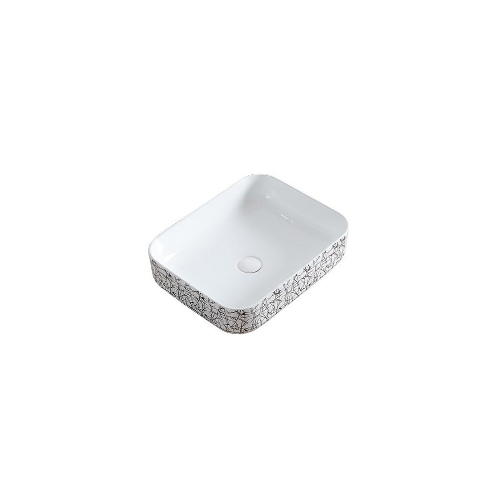 Volva 15", Lavabo carré en porcelaine - Blanc lustré et graphiques