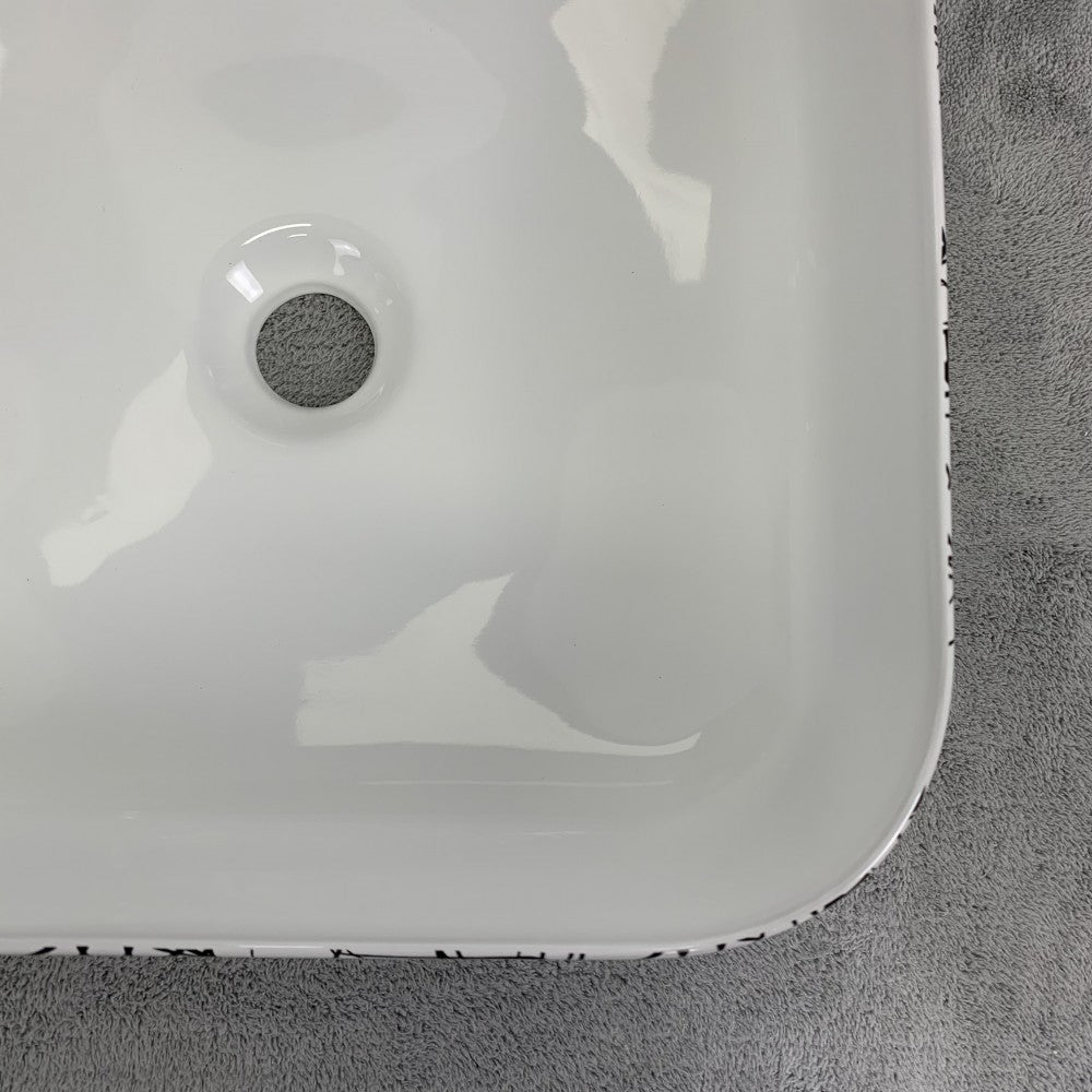 Volva 15", Lavabo carré en porcelaine - Blanc lustré et graphiques