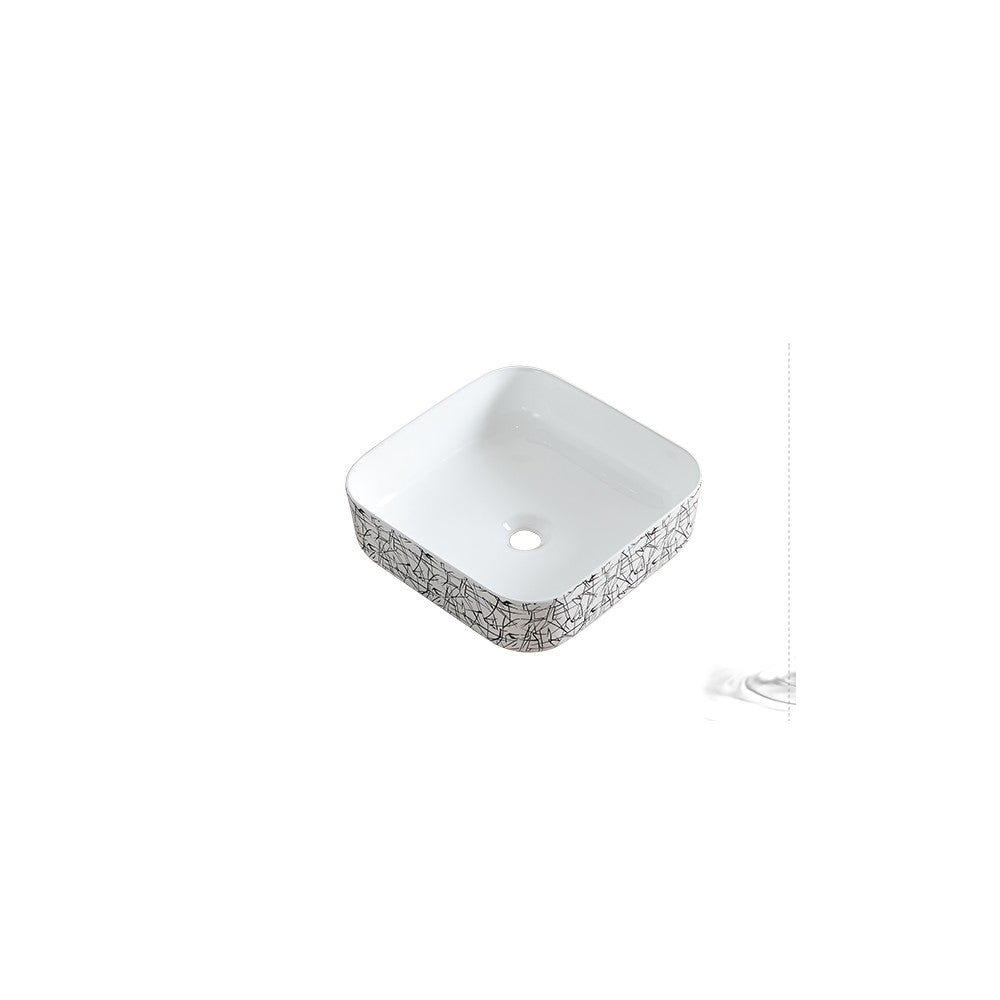 Volva 15", lavabo carré en porcelaine avec fini blanc lustré et graphiques