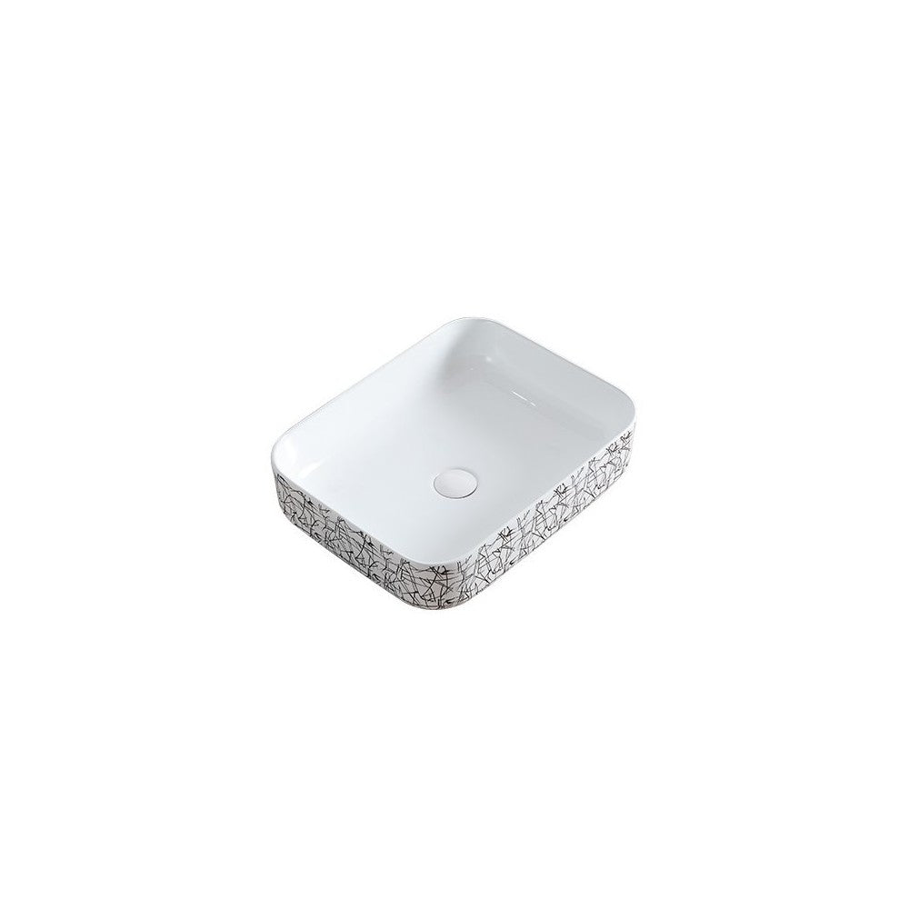 Nyx 14", lavabo carré en porcelaine avec fini blanc et noir lustré