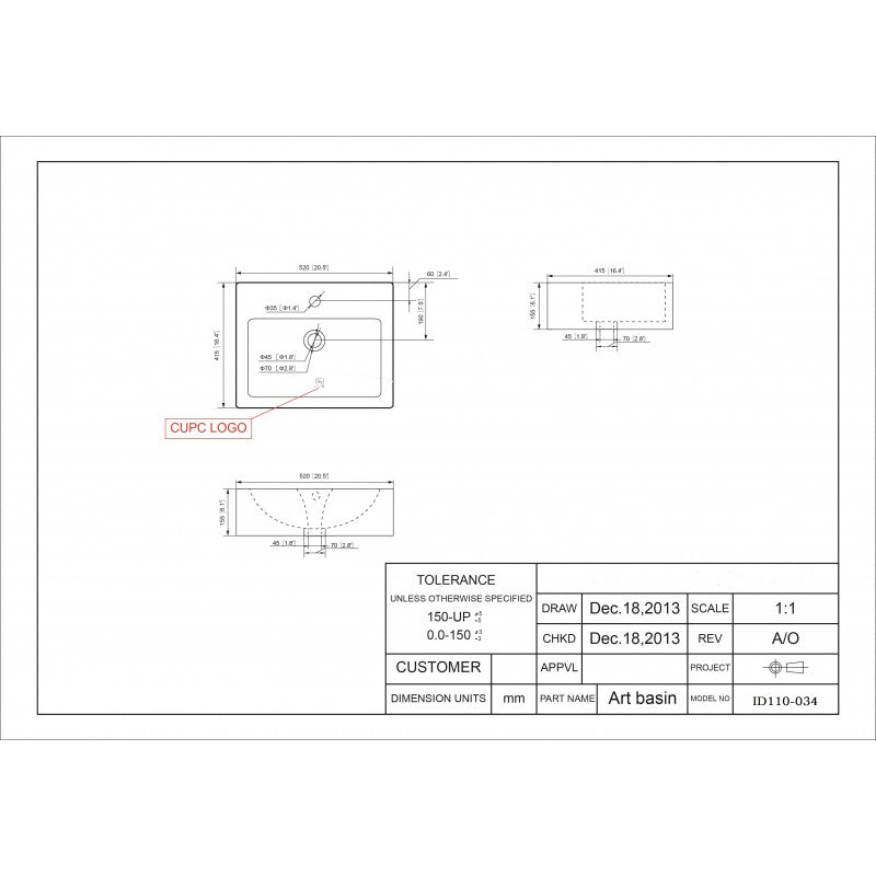 Fidji 20", Lavabo en porcelaine