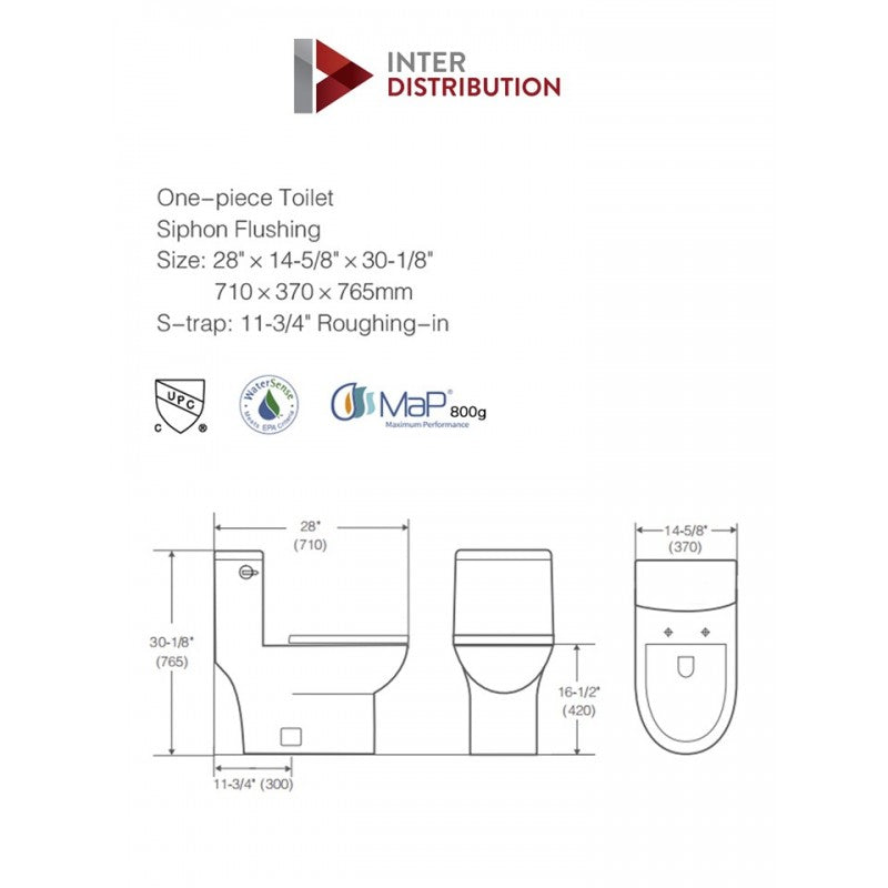 Eana, Toilette monopièce avec chasse sur le côté