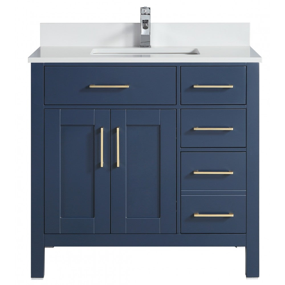 Vanité de salle de bain Goli 36'' – bois massif bleu antique
