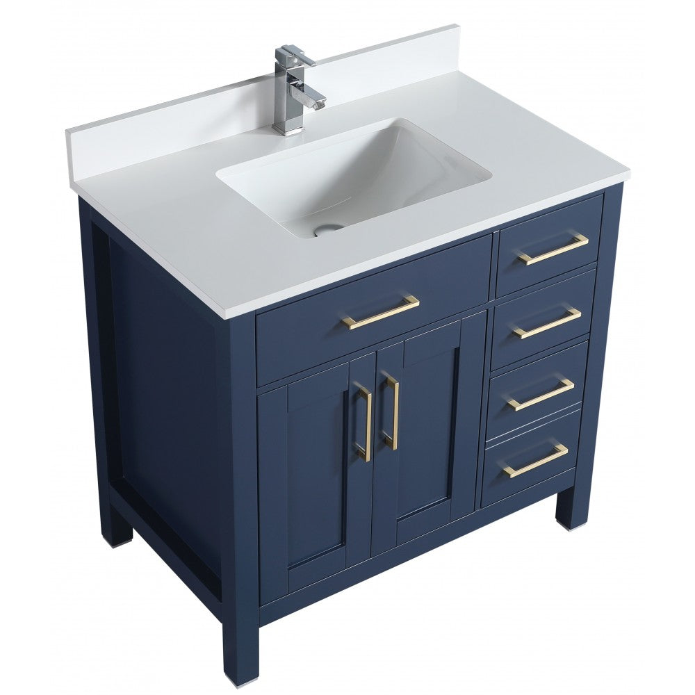 Vanité de salle de bain Goli 36'' – Bois massif bleu antique