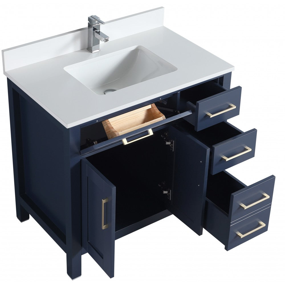 Vanité de salle de bain Goli 36'' – bois massif bleu antique