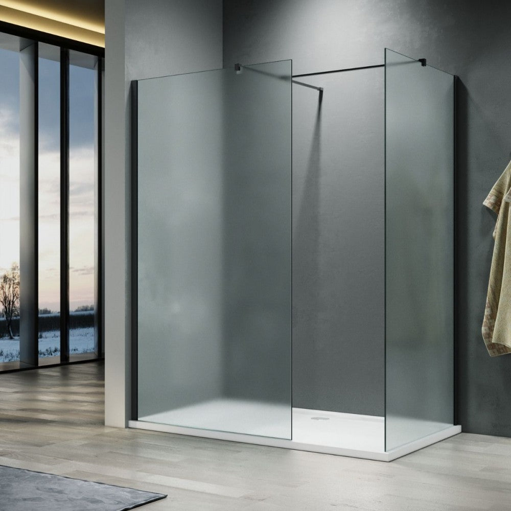 Fresca 54", Douche en verre style ''walk-in'' noire mate avec retour 34"