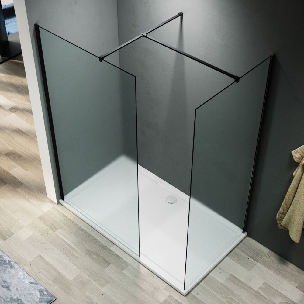Fresca 54", Douche en verre style ''walk-in'' noire mate avec retour 34"