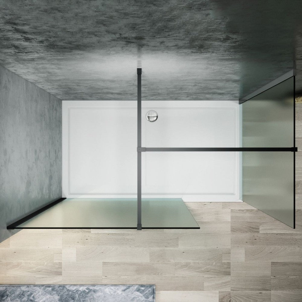 Fresca 54", Douche en verre style ''walk-in'' noire mate avec retour 34"