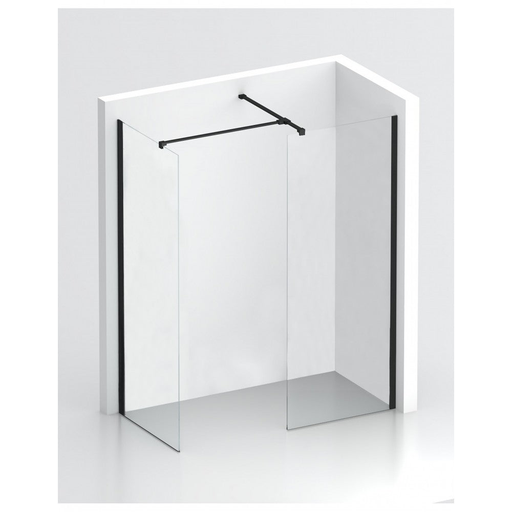 Fresca 54", Douche en verre style ''walk-in'' noire mate avec retour 34"