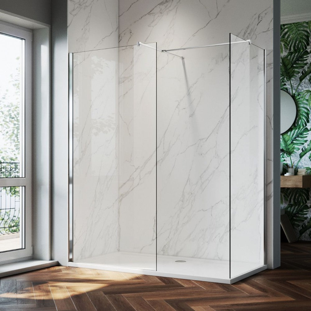 Fresca 54", Douche en verre style ''walk-in'' chrome avec retour 34"