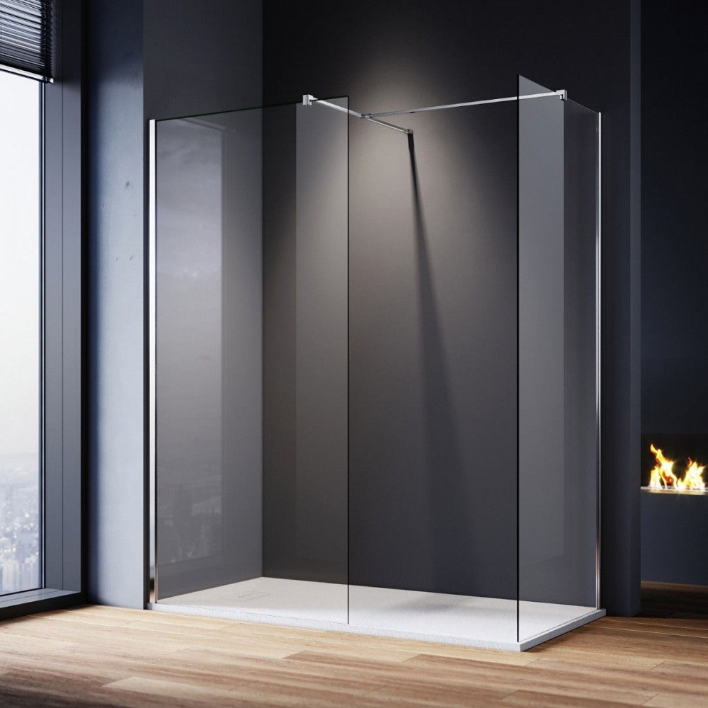 Fresca 54", Douche en verre style ''walk-in'' chrome avec retour 34"