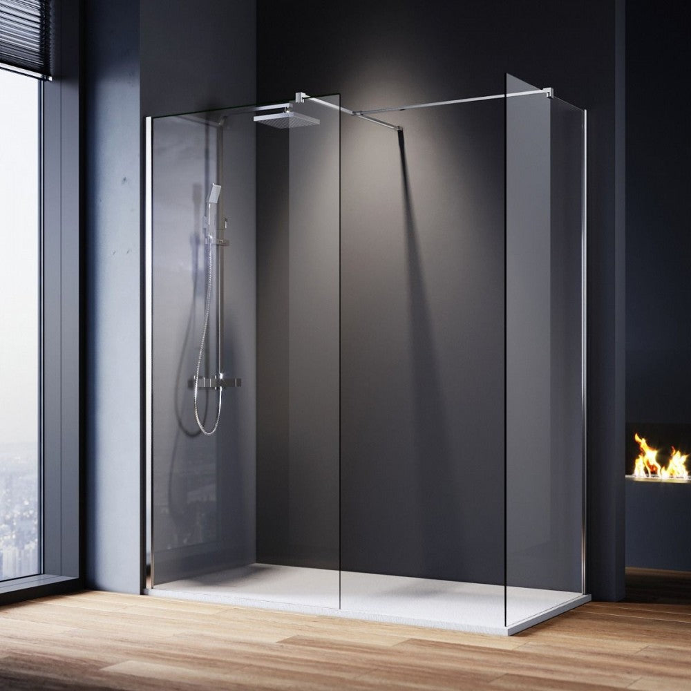 Fresca 54", Douche en verre style ''walk-in'' chrome avec retour 34"