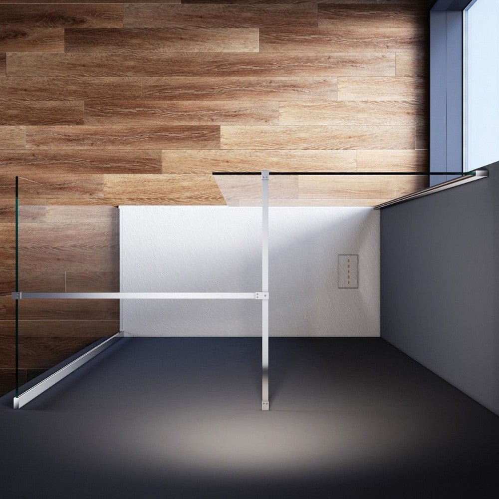 Fresca 54", Douche en verre style ''walk-in'' chrome avec retour 34"