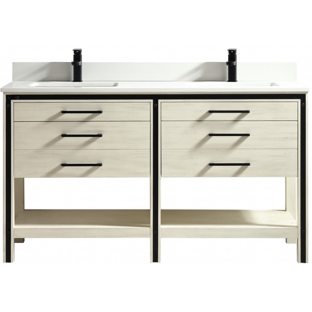 Vali 60" bois massif, Beige antique