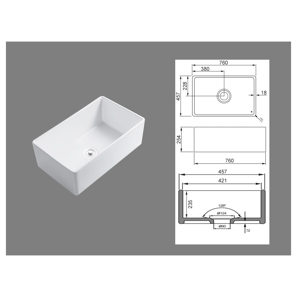 Balios 30" Évier en porcelaine - Blanc lustré