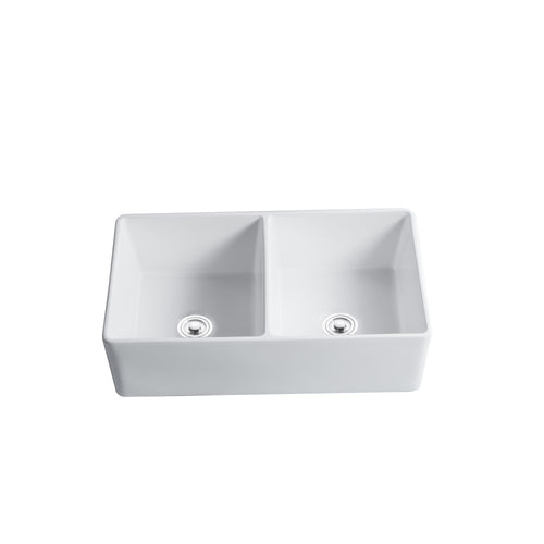 Balios 33" Évier double en porcelaine - Blanc lustré
