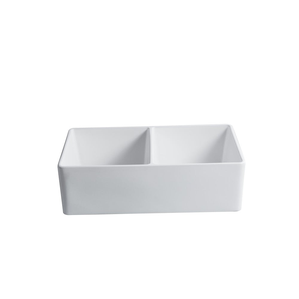 Balios, 33" Évier Double en porcelaine blanc lustré