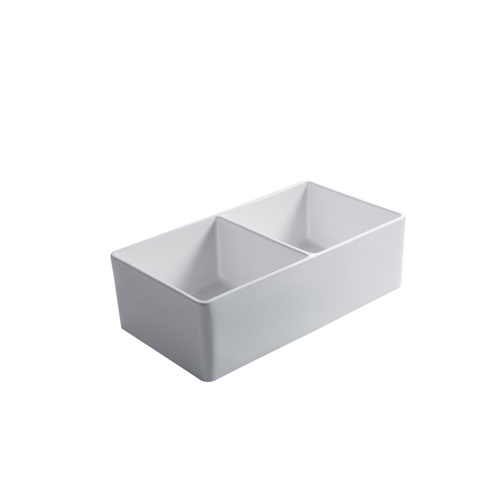 Balios, 33" Évier Double en porcelaine blanc lustré