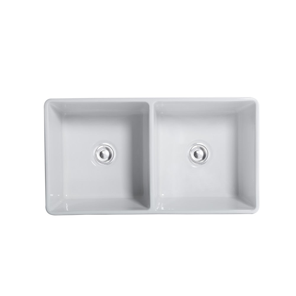 Balios, 33" Évier Double en porcelaine blanc lustré