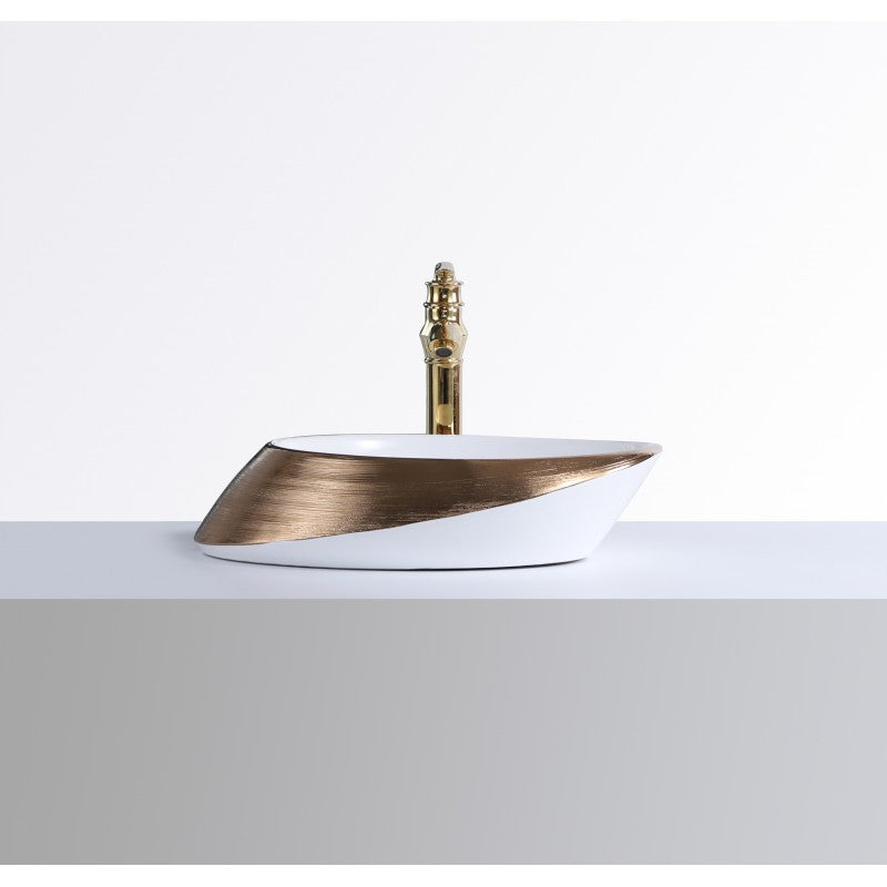 Odin 20.5", Lavabo en porcelaine - Or foncé et blanC