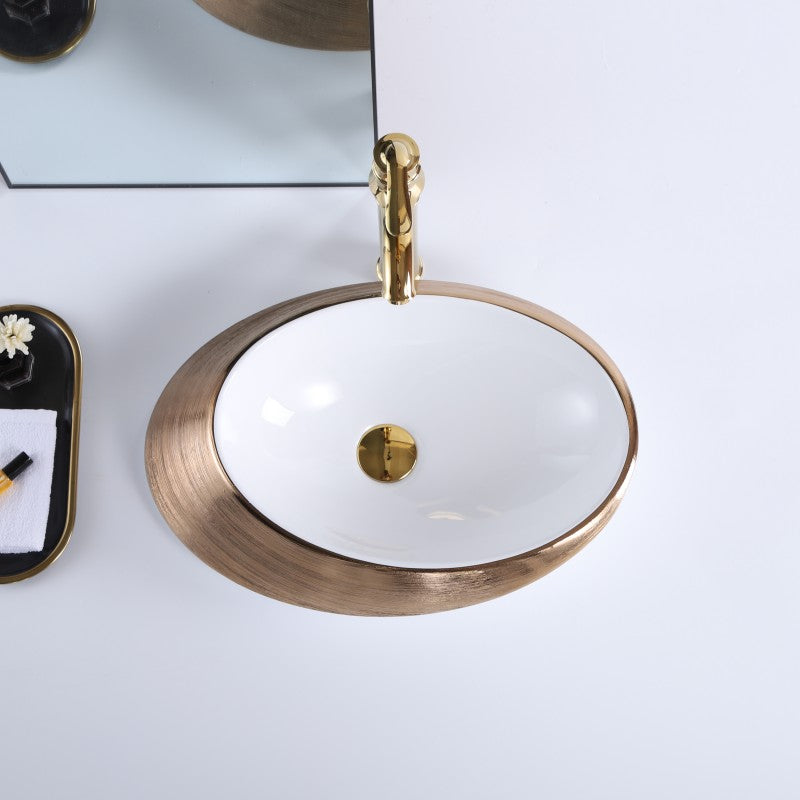 Odin 20.5", Lavabo en porcelaine - Or foncé et blanC