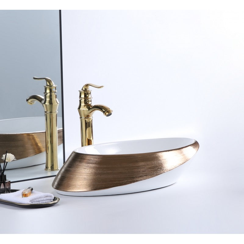 Odin 20.5", Lavabo en porcelaine - Or foncé et blanC