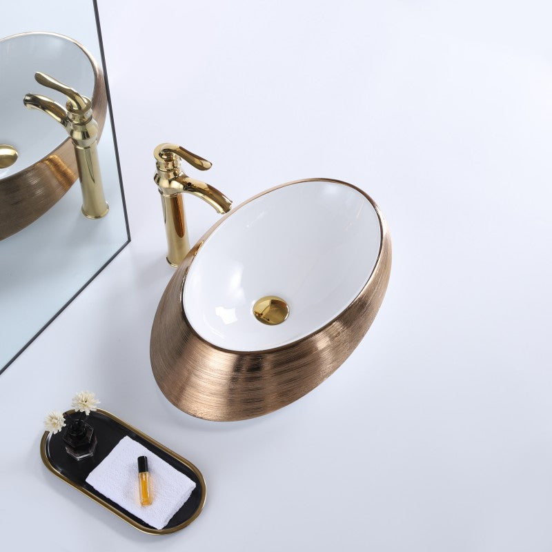 Odin 20.5", Lavabo en porcelaine - Or foncé et blanC
