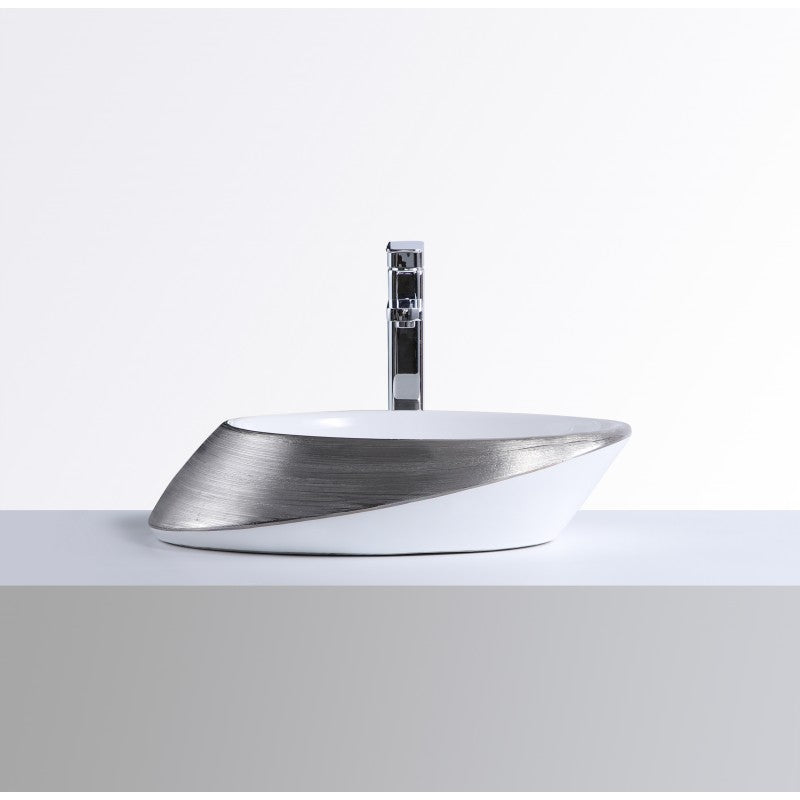 Odin 20.5", Lavabo en porcelaine - Argent et blanc