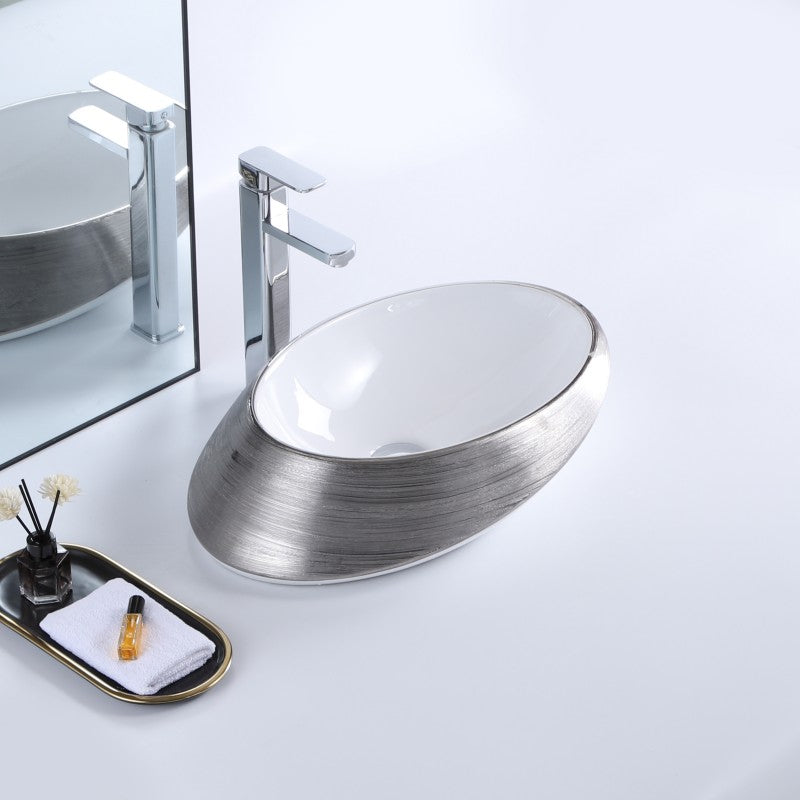 Odin 20.5", Lavabo en porcelaine - Argent et blanc