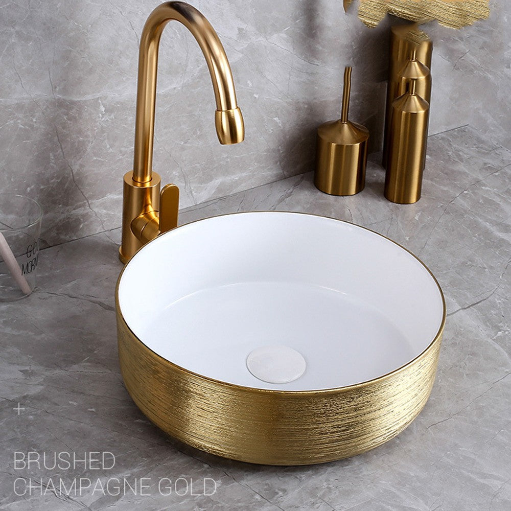 Epona 14", Lavabo rond - Or et blanc