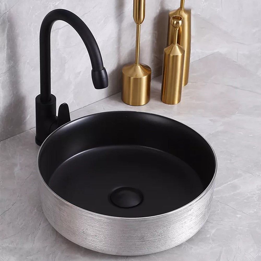 Epona 14", Lavabo rond - Argent et noir