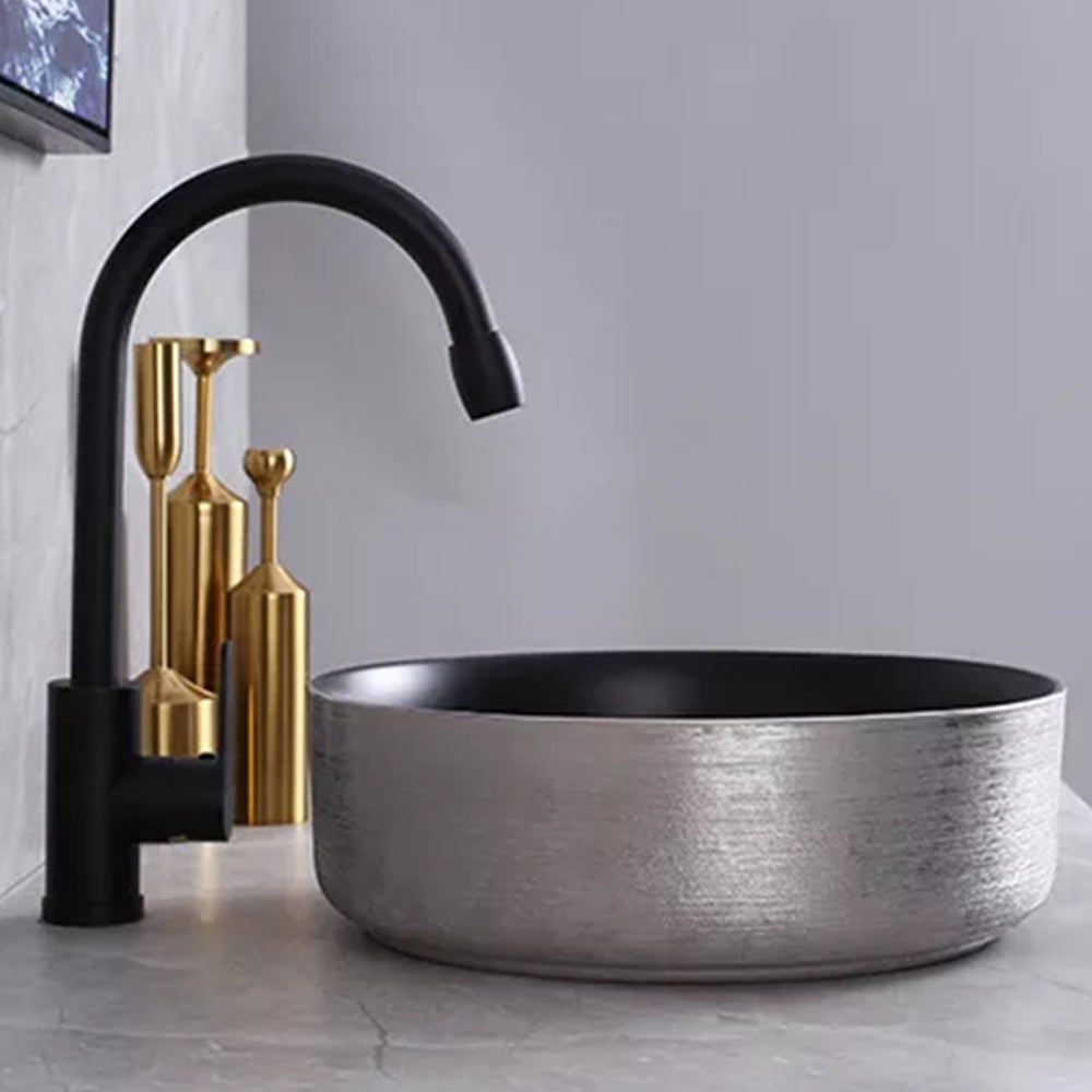 Epona 14", Lavabo rond - Argent et noir