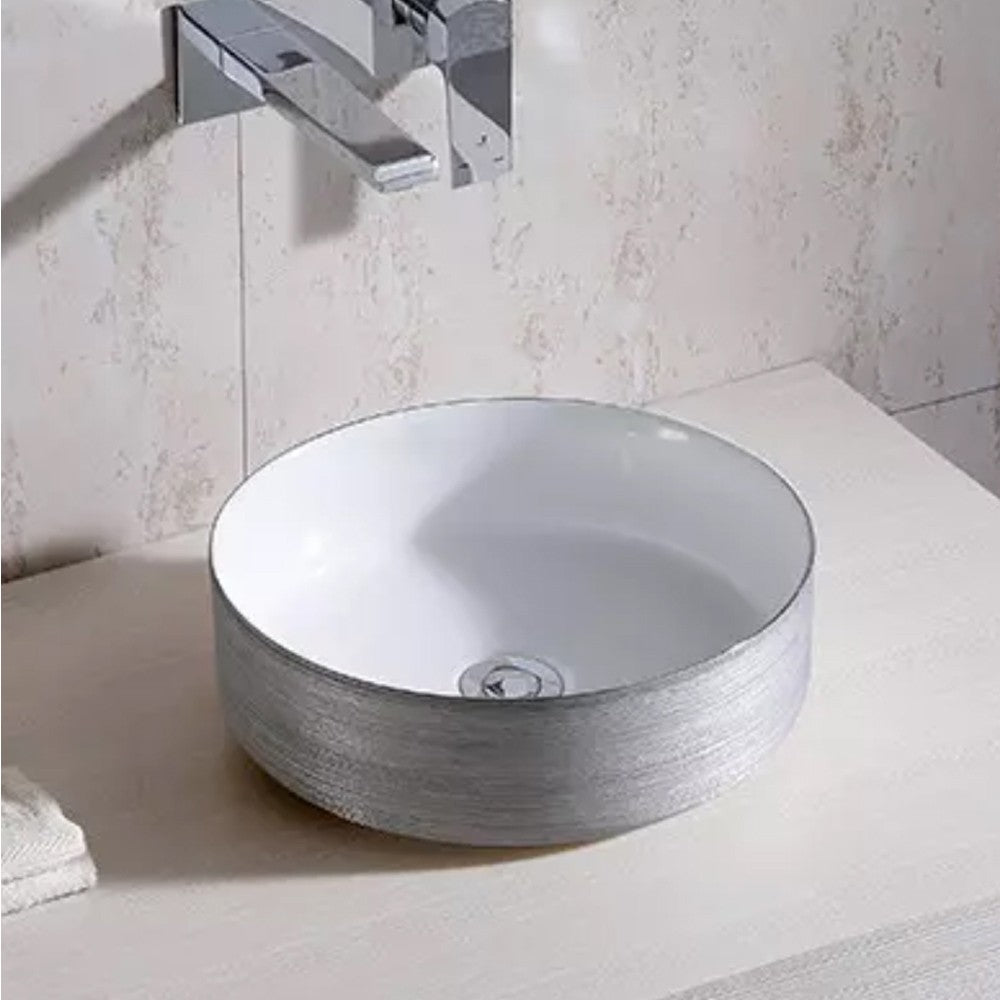 Epona 14", Lavabo rond - Argent et blanc