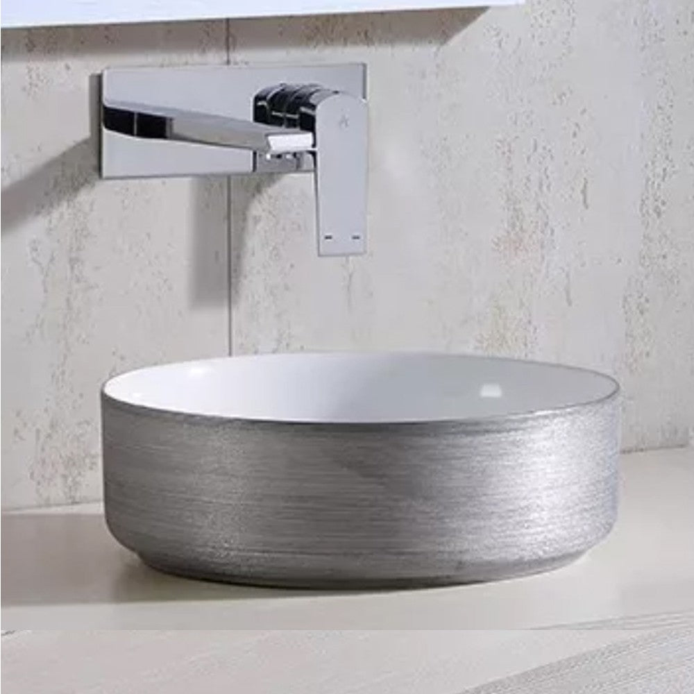 Epona 14", Lavabo rond - Argent et blanc