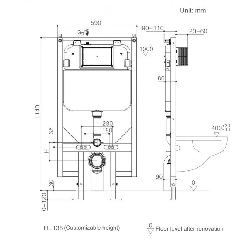 Réservoir Mural pour toilette Suspendue