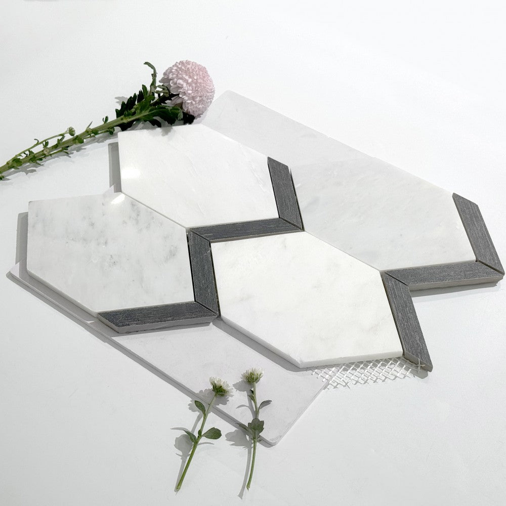 Mosaïque Marbre – Hexagone décoratif, salle de bain & cuisine